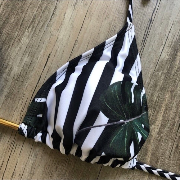 Striped Tropical Leaf Jungle Bikini S - Picture 5 of 7